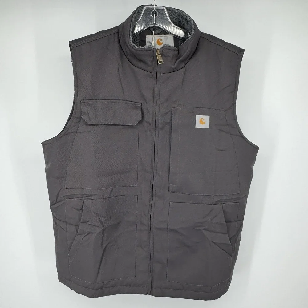 URBAN OUTDOOR Mens Large Gray Sherpa Lined Workwear Utility Vest Tactical Style
